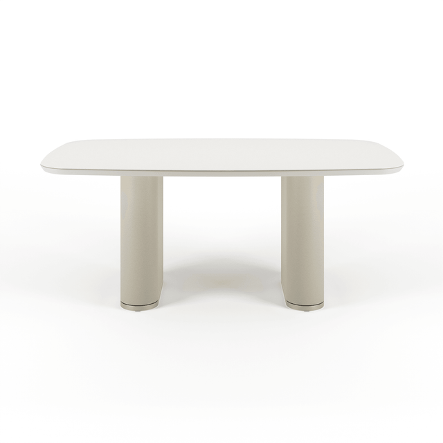 Mesa de Jantar Lintz 184 cm - Off White Fosco c/ PU Bege - Champanhe