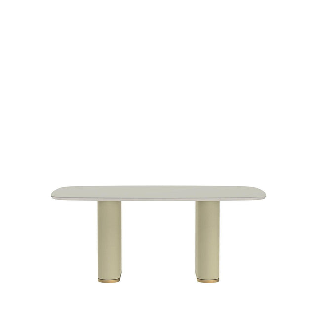 Mesa de Jantar Lintz 184 cm - Off White Fosco c/ PU Bege - Dourado