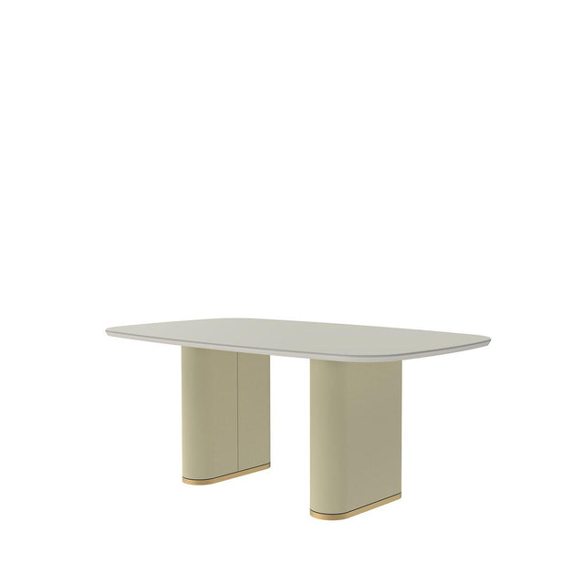 Mesa de Jantar Lintz 184 cm - Off White Fosco c/ PU Bege - Dourado