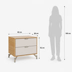Mesa de Cabeceira 2 Gavetas Glow 60 cm Carvalho e Off White com Champanhe