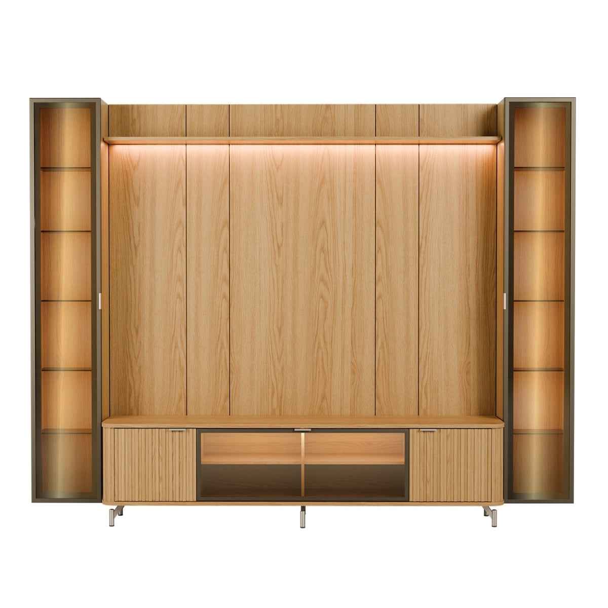 Estante para TV até 85 Polegadas com 2 Cristaleiras Vidro Reflecta 100% MDF com Led Lincoln Float 291cm