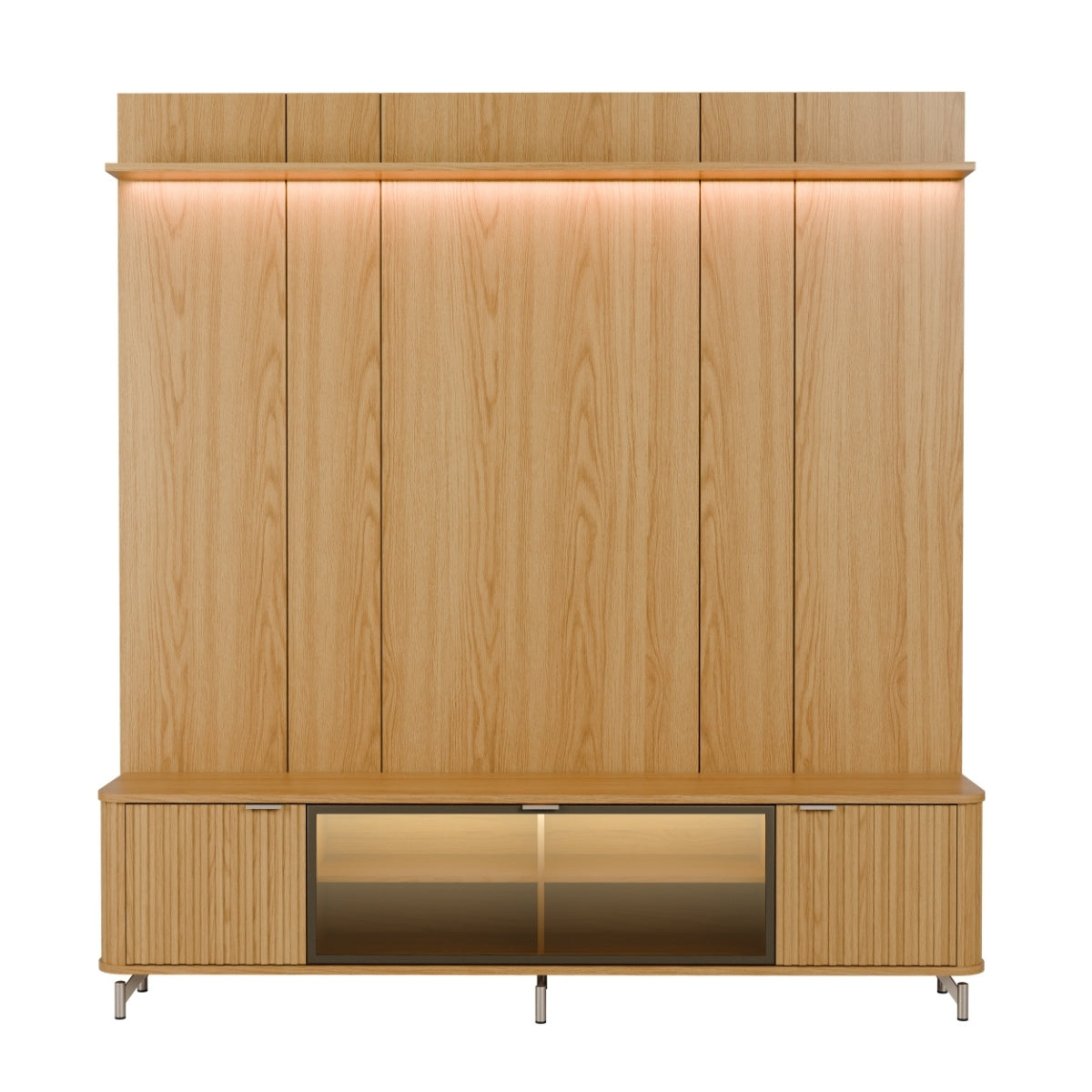 Rack com Painel para TV até 75 Polegadas Vidro Reflecta 100% MDF com Led Neon Float 215cm