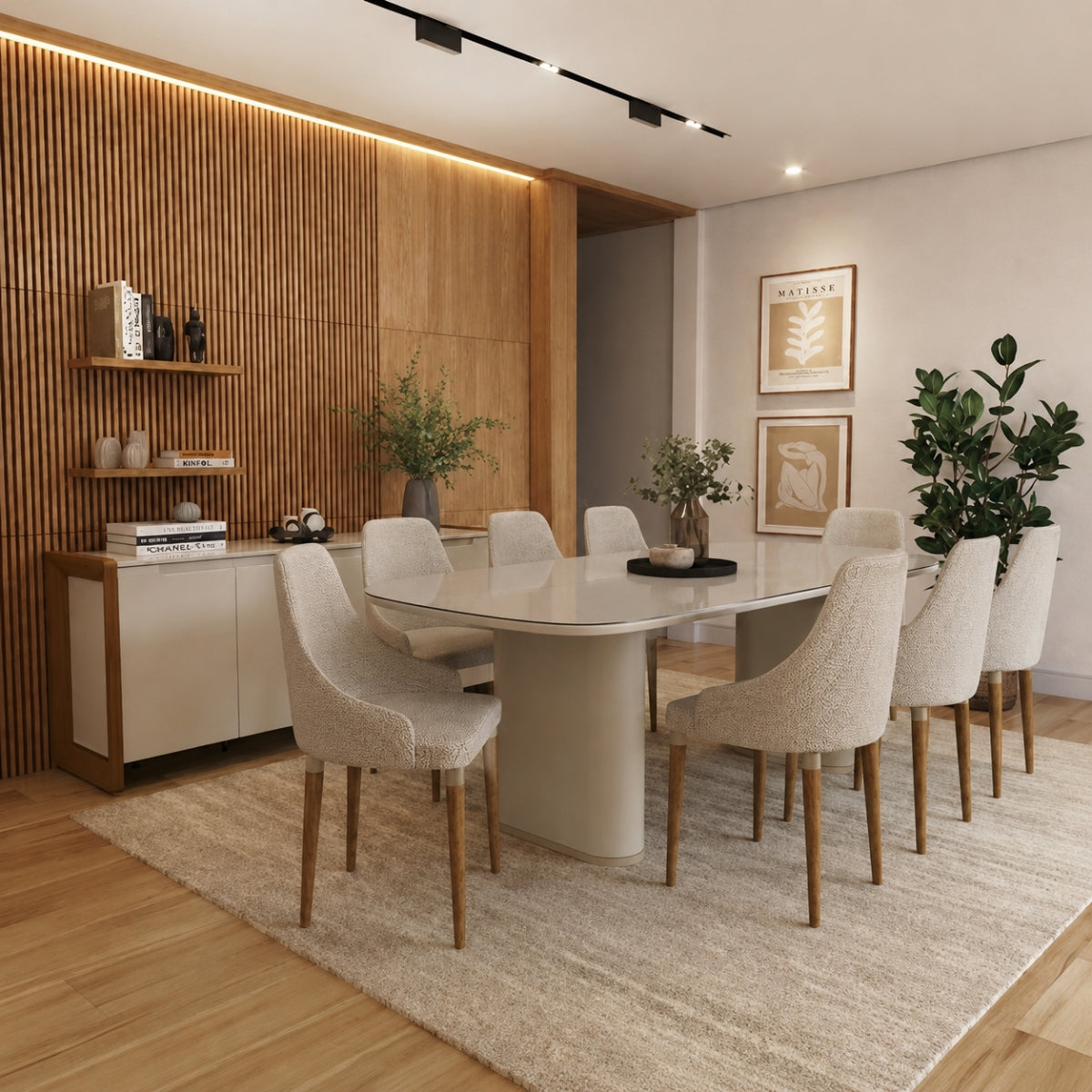 Conjunto de Jantar Mesa Retangular Lintz 8 Cadeiras Evelyn