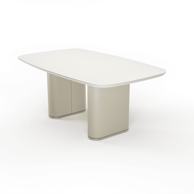 Mesa de Jantar Lintz 184 cm - Off White Fosco c/ PU Bege - Champanhe