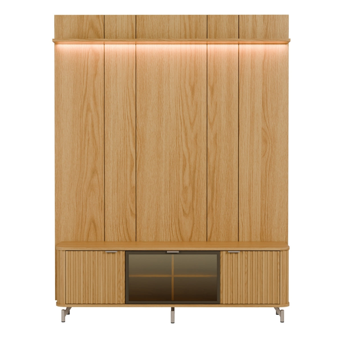 Rack com Painel para TV até 75 Polegadas Vidro Reflecta 100% MDF com Led Neon Float 178cm