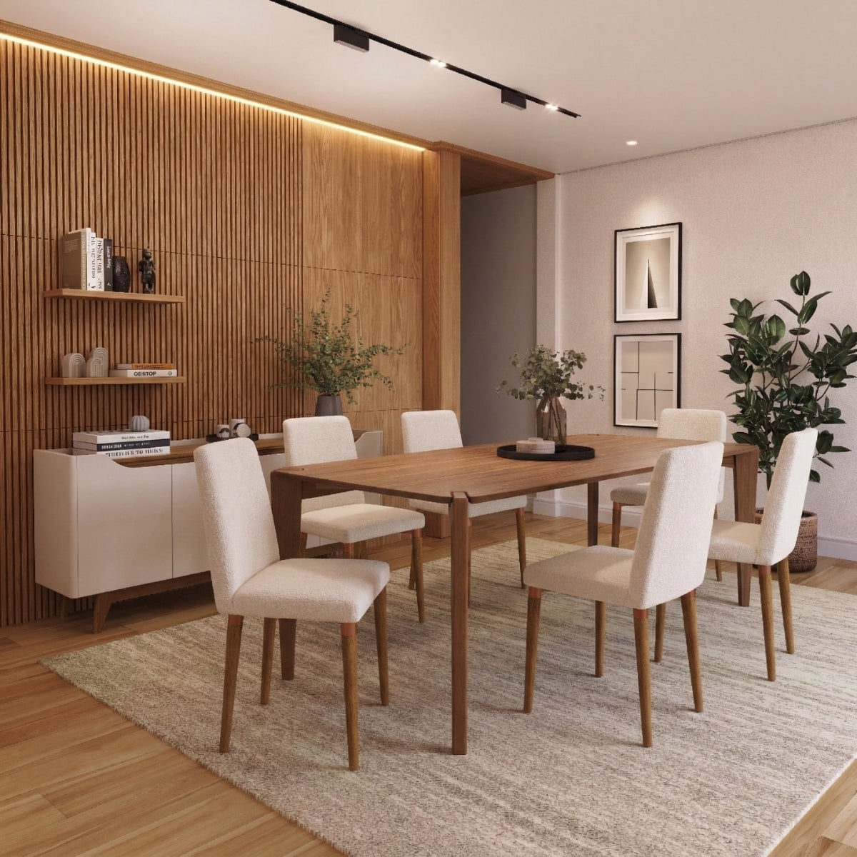 Cadeira de Madeira Maciça Liv Natural com Bouclé Montecarlo