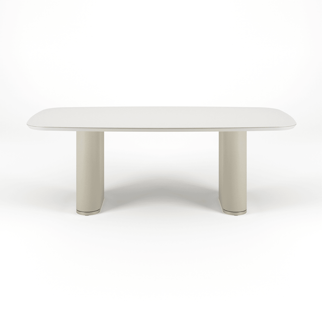 Mesa de Jantar Lintz 219 cm - Off White Fosco c/ PU Bege - Champanhe