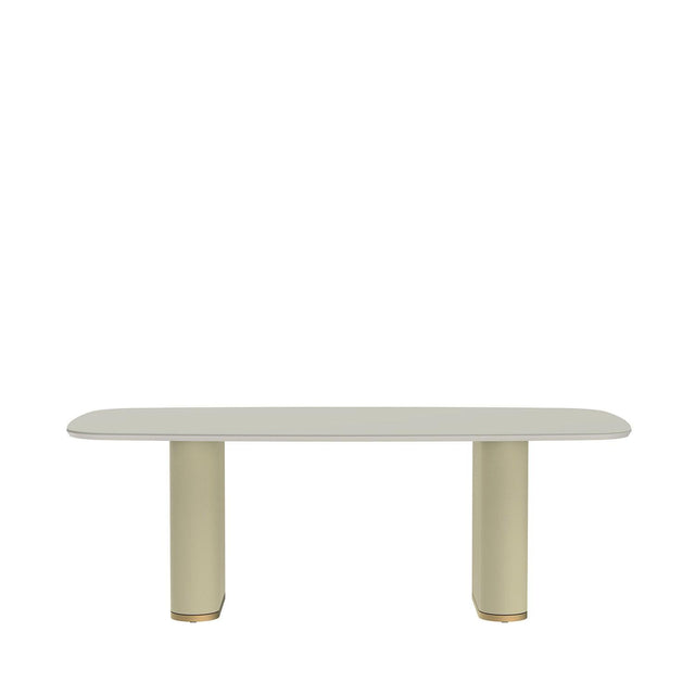 Mesa de Jantar Lintz 219 cm - Off White Fosco c/ PU Bege - Dourado