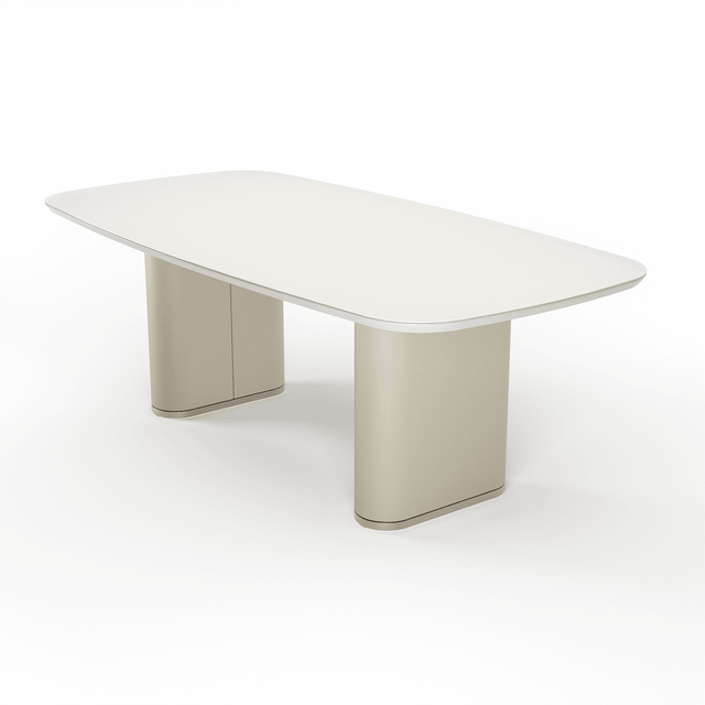 Mesa de Jantar Lintz 219 cm - Off White Fosco c/ PU Bege - Champanhe