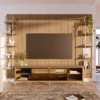 Estante para TV até 85 Polegadas Vidro Reflecta com Prateleiras 100% MDF com Led Lincoln Float 291cm