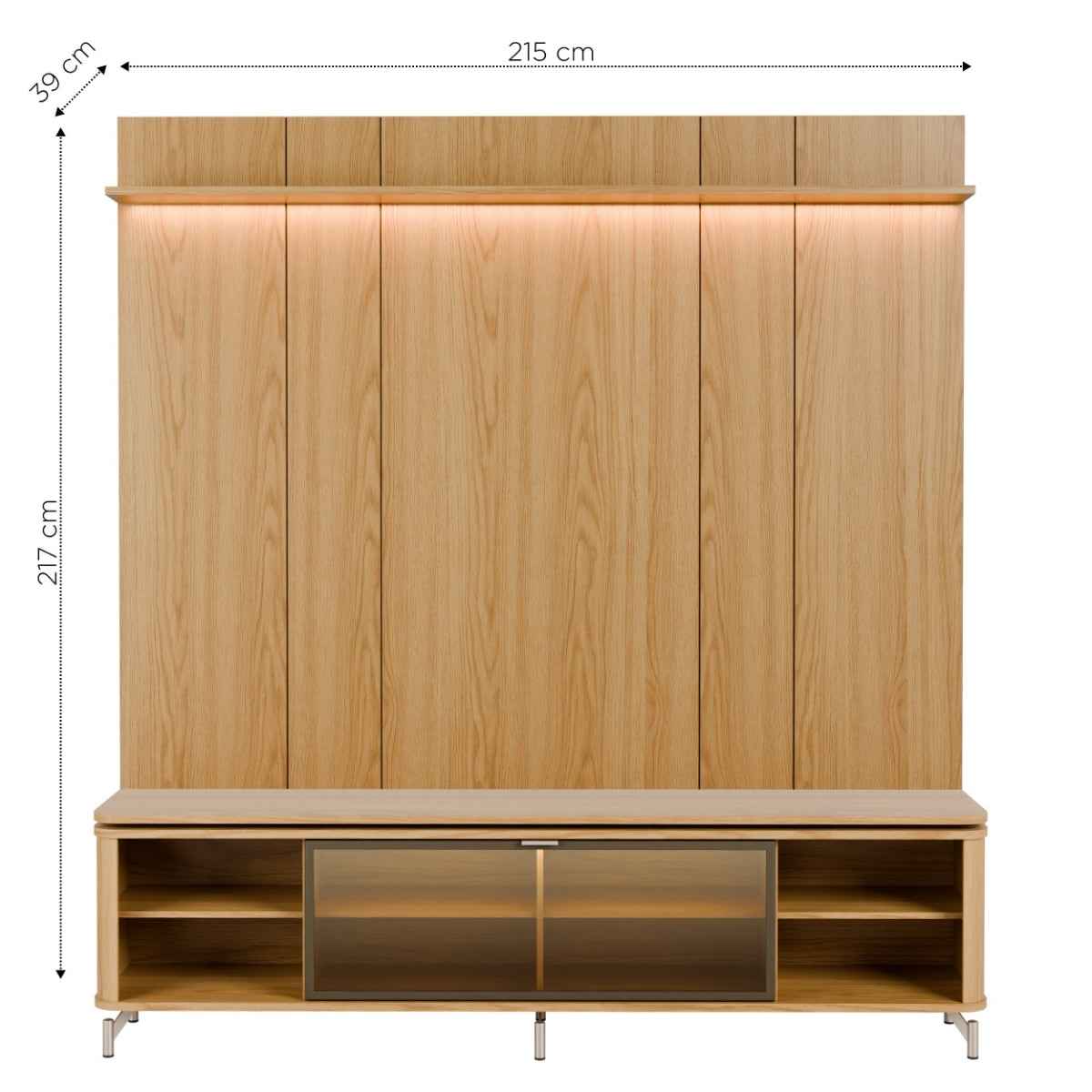 Rack com Painel para TV até 75 Polegadas Vidro Reflecta 100% MDF com Led Lincoln Float 215cm