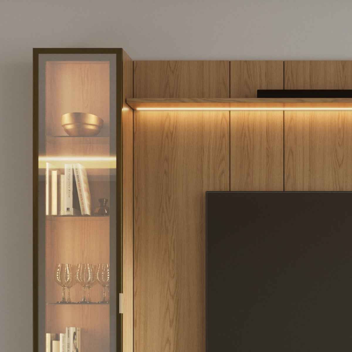 Estante para TV até 85 Polegadas com 2 Cristaleiras Vidro Reflecta 100% MDF com Led Lincoln Float 291cm