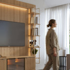 Estante para TV até 75 Polegadas com Prateleiras e Cristaleira Vidro Reflecta 100% MDF com Led Neon Float 254cm