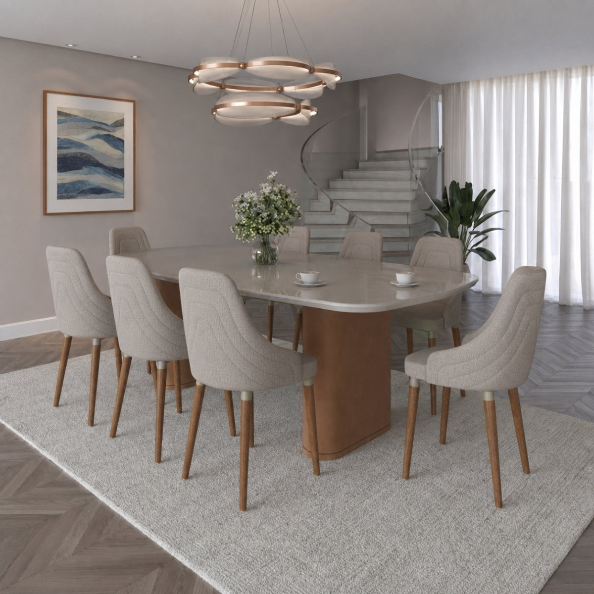 Conjunto de Jantar Mesa Retangular Lintz 8 Cadeiras Evelyn