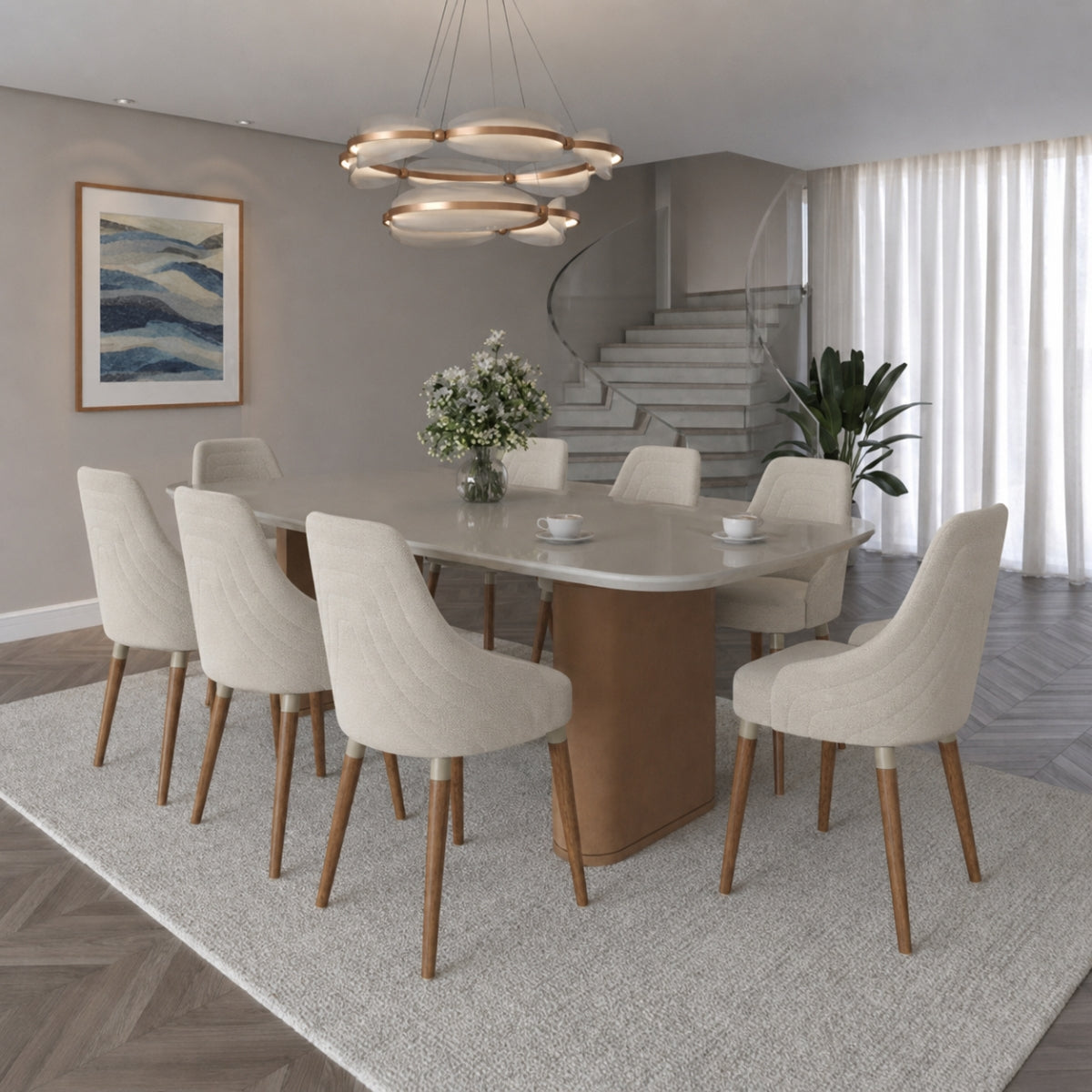 Conjunto de Jantar Mesa Retangular Lintz 8 Cadeiras Evelyn