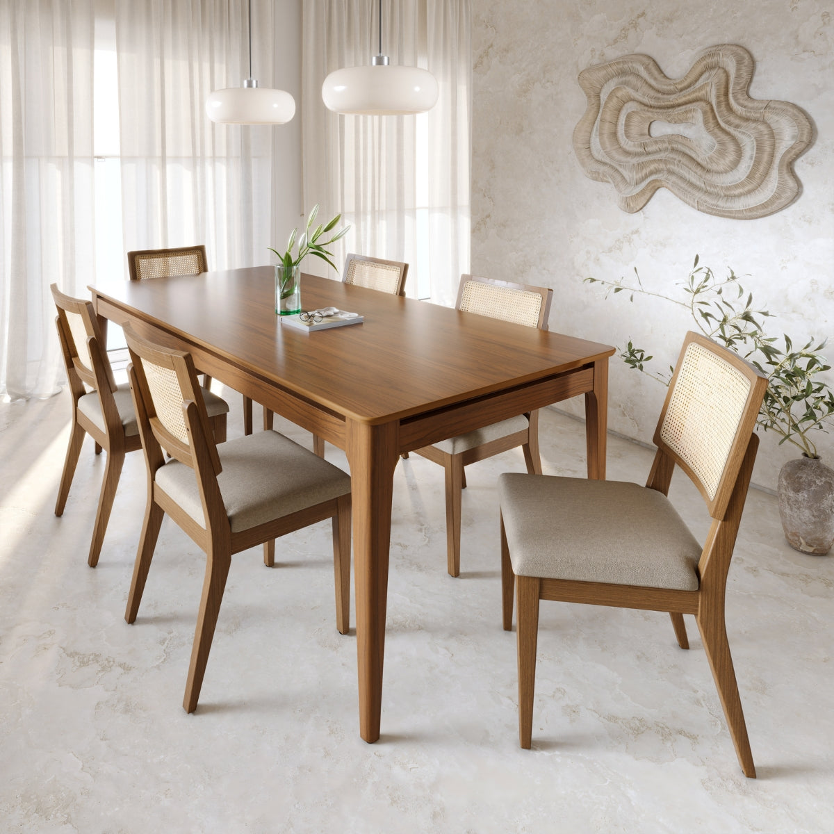 Mesa de Jantar Retangular 6 Lugares Addar 160cm Natural com Canella
