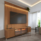 Rack com Painel para TV até 75 Polegadas Vidro Reflecta 100% MDF com Led Neon Float 215cm