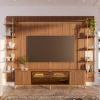 Estante para TV até 85 Polegadas Vidro Reflecta com Prateleiras 100% MDF com Led Neon Float 291cm