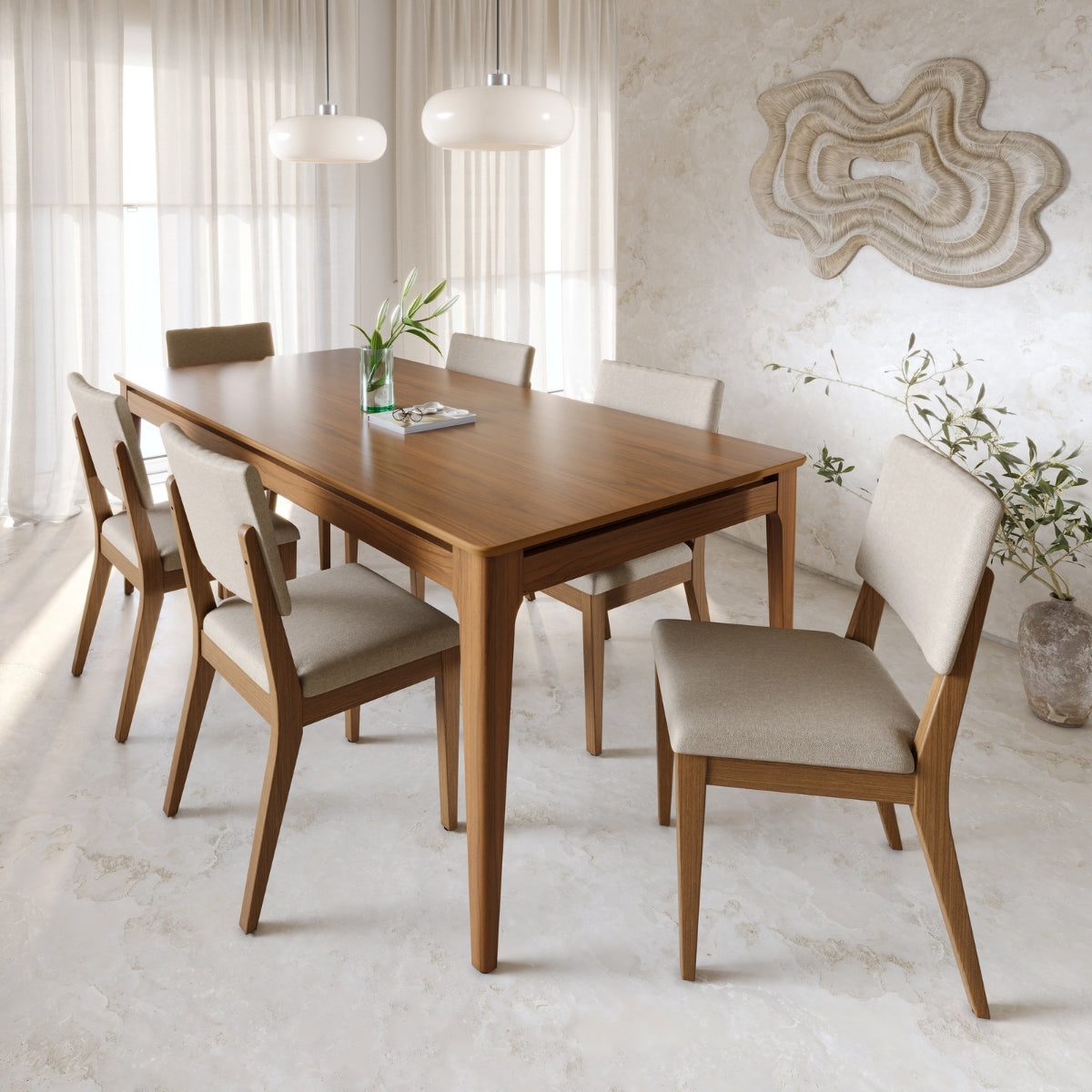 Mesa de Jantar Retangular 6 Lugares Addar 160cm Natural com Canella