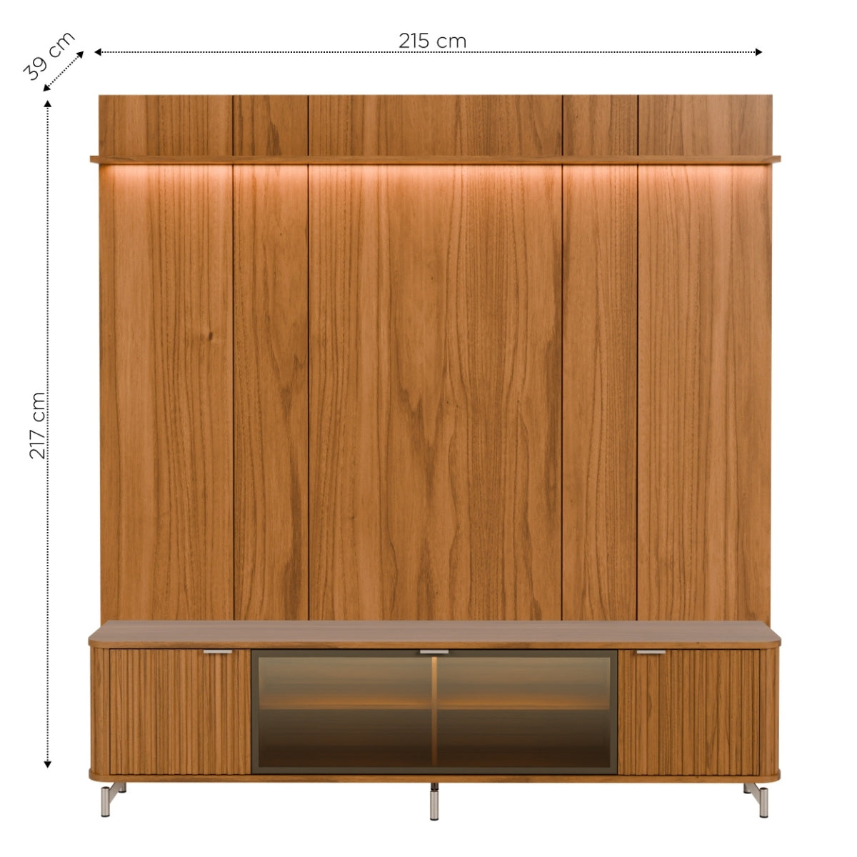 Rack com Painel para TV até 75 Polegadas Vidro Reflecta 100% MDF com Led Neon Float 215cm