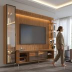 Estante para TV até 85 Polegadas com Prateleiras e Cristaleira Vidro Reflecta 100% MDF com Led Lincoln Float 291cm