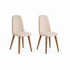 Conjunto de 2 Cadeiras de Madeira Maciça New Drop Natural com Linho Off-White e Cobre