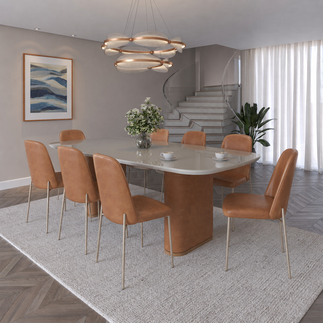Conjunto de Jantar Mesa Retangular Lintz 8 Cadeiras Lucille