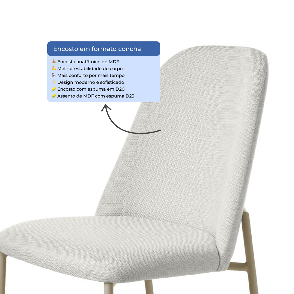 Conjunto de 4 Cadeiras de Aço Estofada Lucille Champanhe com Linho Off-White