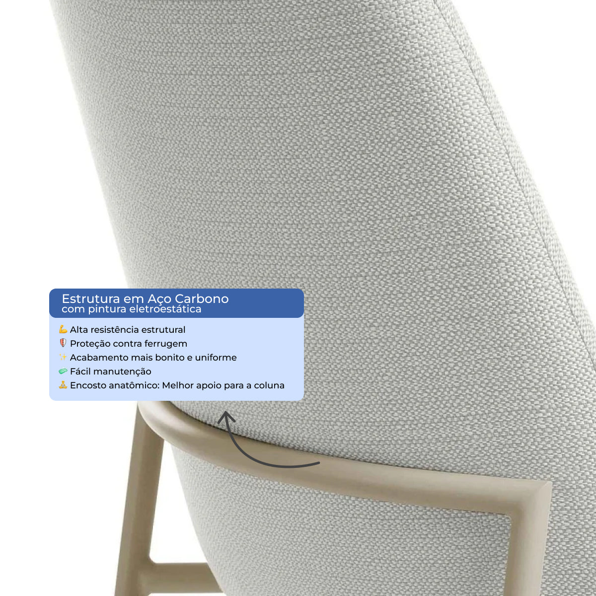 Conjunto de 4 Cadeiras de Aço Estofada Lucille Champanhe com Linho Off-White