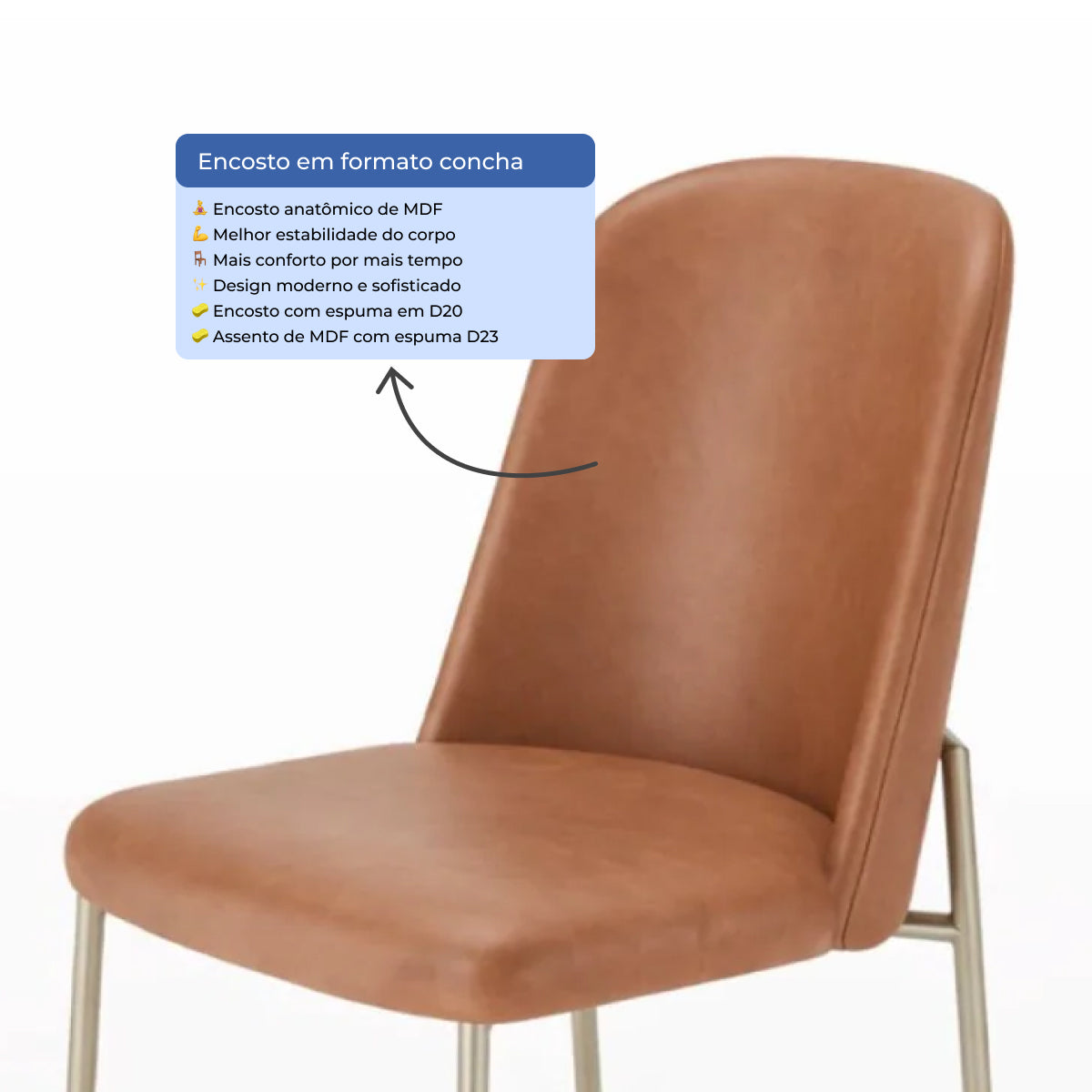 Conjunto de 4 Cadeiras de Aço Estofada Lucille Champanhe com PU Caramelo