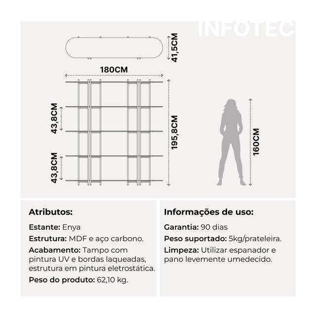 Estante Enya 180 cm - Champanhe