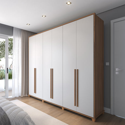 Guarda Roupa Casal 6 portas 100% MDF com Espelho Interno Rockford 274cm Canella com Off-White Fosco
