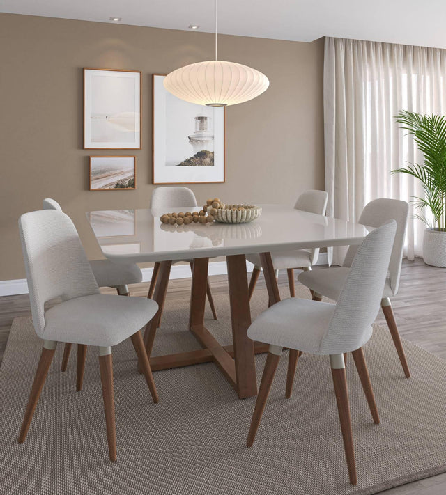 Mesa de Jantar Bennett c/ Vidro 135 cm - Natural c/ Vidro Off White