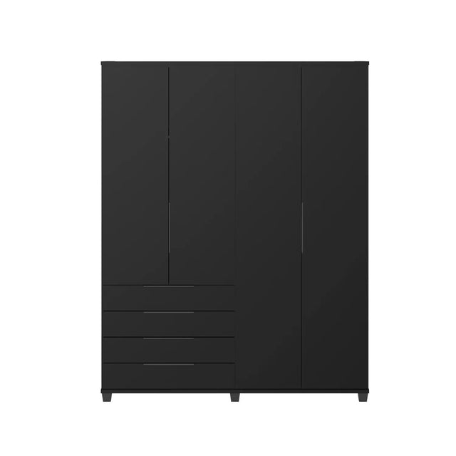 Homedock Guarda-Roupa Casal 4 Portas 4 Gavetas 100% MDF Allen 181 cm - Preto Fosco Móveis Província