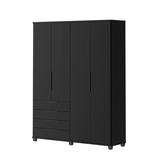 Homedock Guarda-Roupa Casal 4 Portas 4 Gavetas 100% MDF Allen 181 cm - Preto Fosco Móveis Província