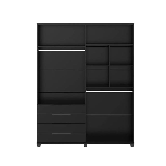 Homedock Guarda-Roupa Casal 4 Portas 4 Gavetas 100% MDF Allen 181 cm - Preto Fosco Móveis Província