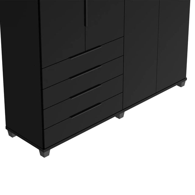 Homedock Guarda-Roupa Casal 4 Portas 4 Gavetas 100% MDF Allen 181 cm - Preto Fosco Móveis Província