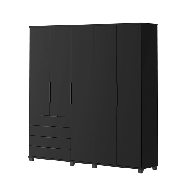 Homedock Guarda-Roupa Casal 5 Portas 4 Gavetas 100% MDF Allen 226 cm - Preto Fosco Móveis Província