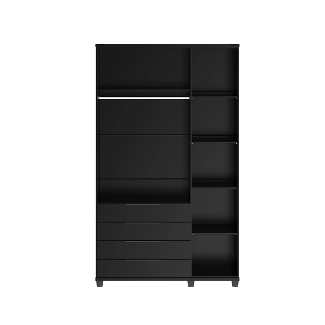 Homedock Guarda-Roupa Solteiro 3 Portas 4 Gavetas 100% MDF Allen 136 cm - Preto Fosco Móveis Província