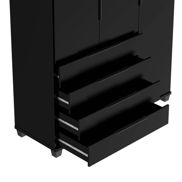 Homedock Guarda-Roupa Solteiro 3 Portas 4 Gavetas 100% MDF Allen 136 cm - Preto Fosco Móveis Província