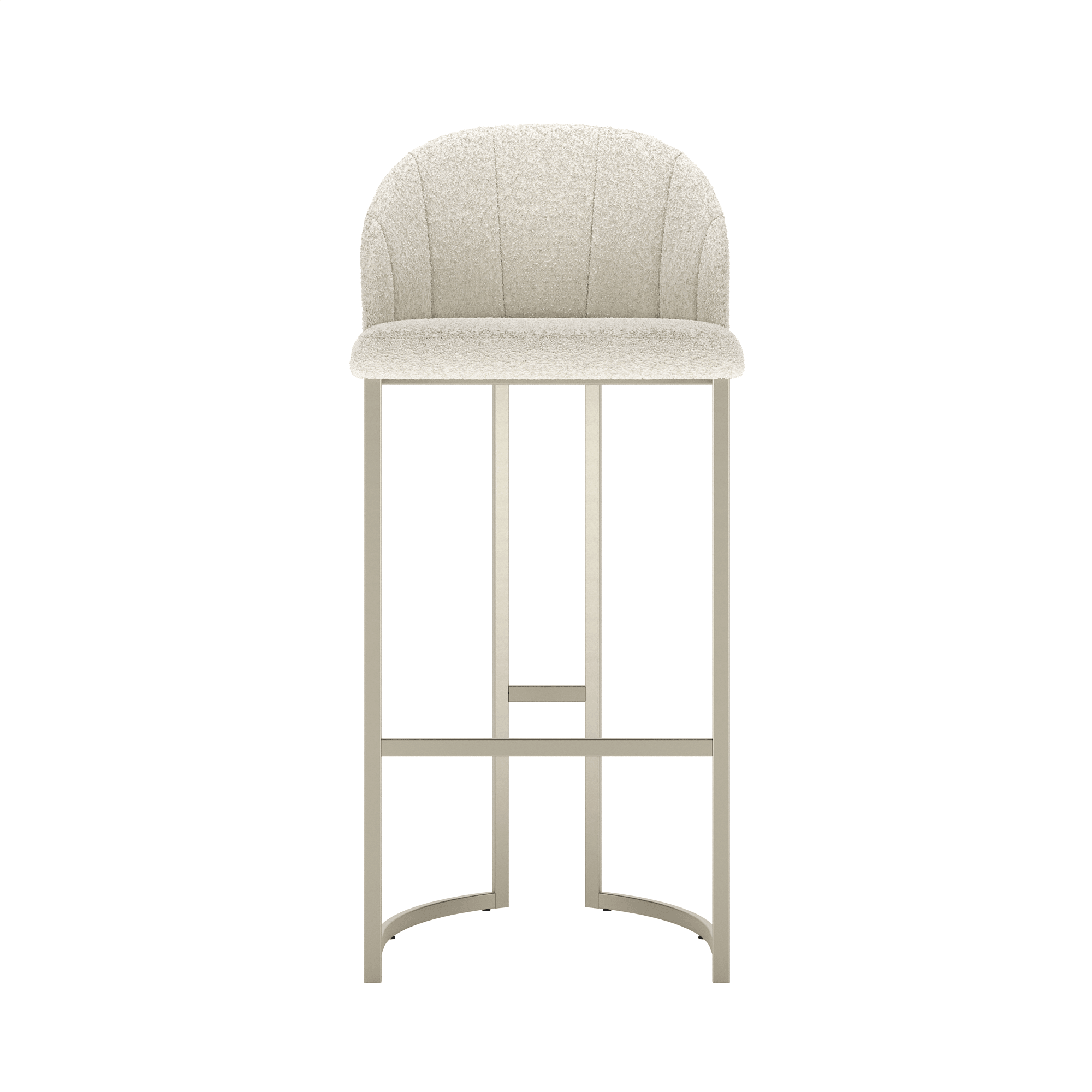 Banqueta Alta de Aço Beverly - Champanhe com Off-White Bouclé