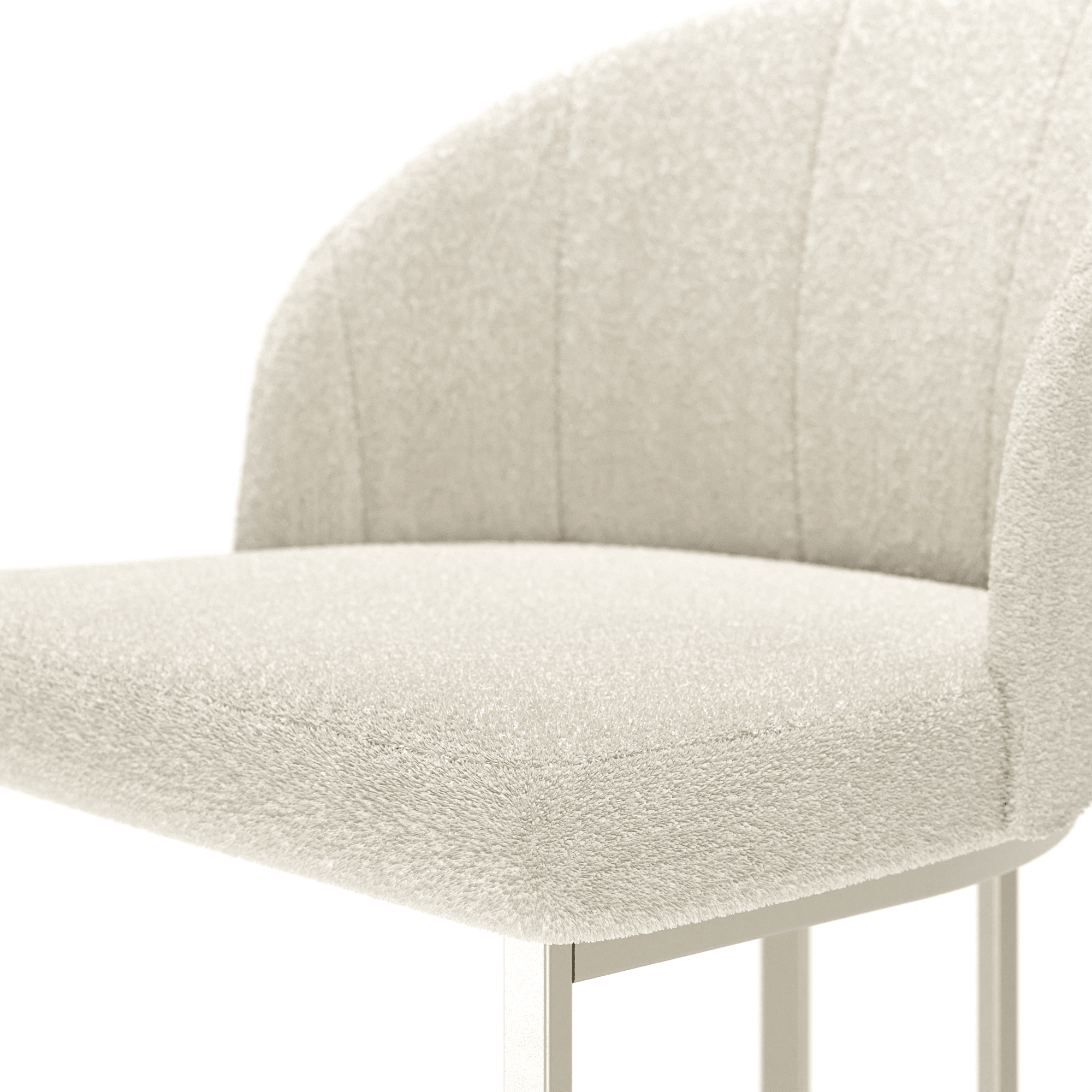 Banqueta Alta de Aço Beverly - Champanhe com Off-White Bouclé