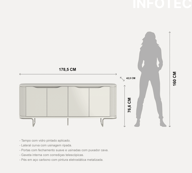 Buffet Liege 178 cm - Off White Fosco c/ Champanhe