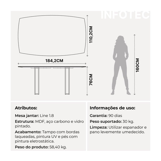 Mesa de Jantar Line 184 cm