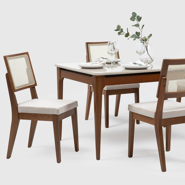 Mesa de Jantar Addar 135 cm - Natural c/ Vidro Off White