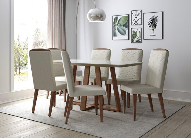 Mesa de Jantar Bennett c/ Vidro 160 cm - Natural c/ Vidro Off White