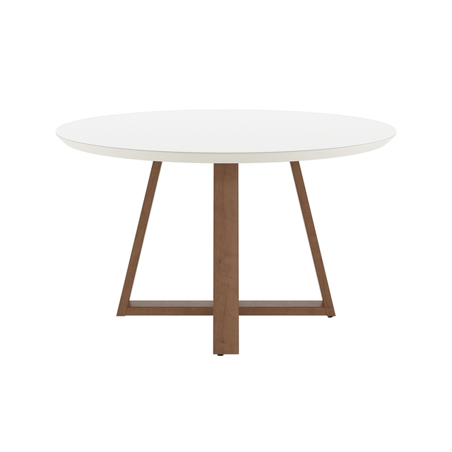 Mesa de Jantar Redonda Bennett c/ Vidro 135 cm - Natural c/ Vidro Off White