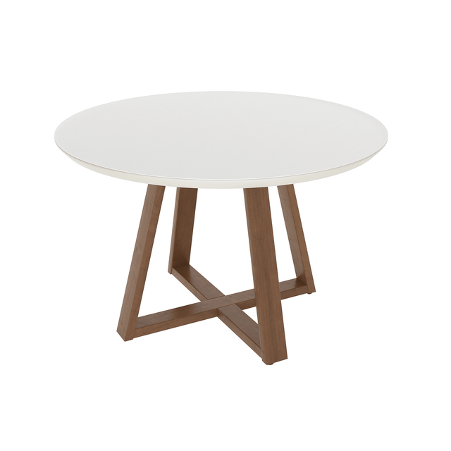 Mesa de Jantar Redonda Bennett c/ Vidro 135 cm - Natural c/ Vidro Off White