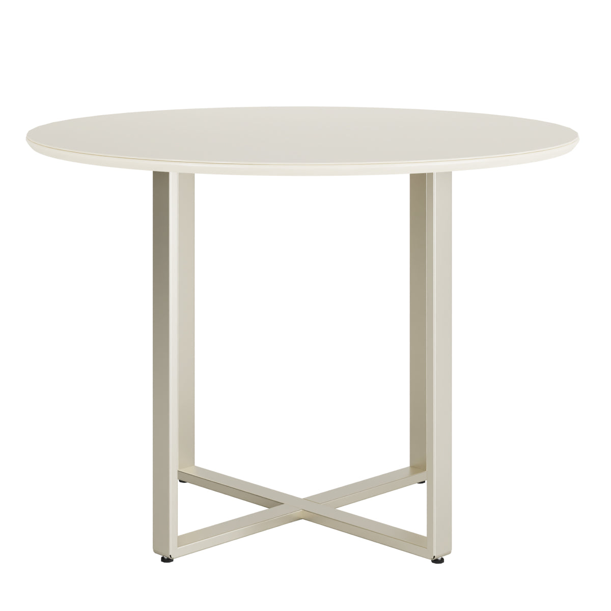 Mesa de Jantar Redonda com Vidro para 4 Lugares Arcádia 108cm Off-White Fosco com Champanhe