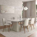 Conjunto de Jantar Mesa Retangular com Vidro Lintz 6 Cadeiras Dakota Off White Bege e Champanhe